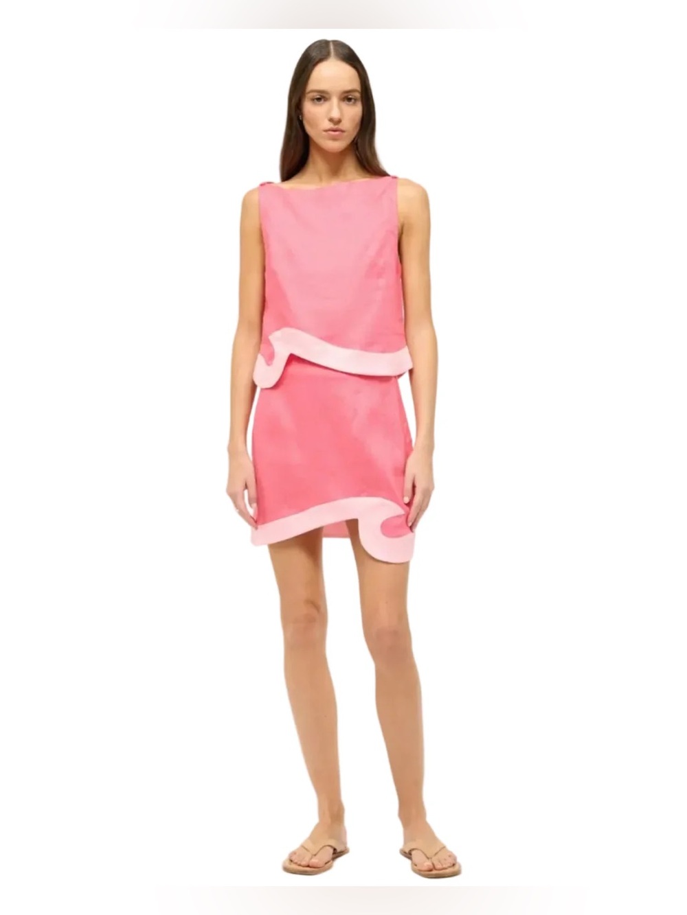 STAUD Pink Sculpted-Trim Sleeveless Set